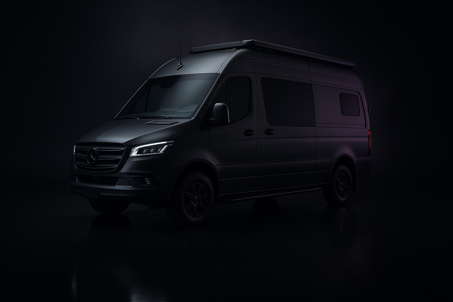 A configured motorhome, photographed on location